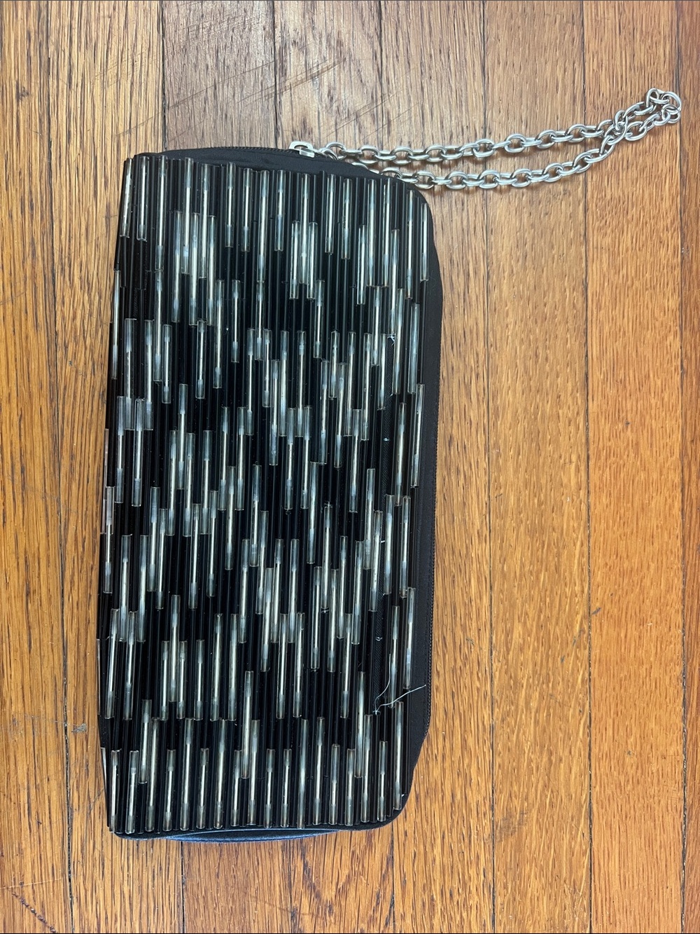 BCBG Black Beaded Chain Strap Evening Clutch